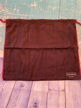 Coach Brown Drawstring Dust Bag with Red Trim